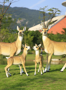 户外中式公母羚羊雕塑玻璃钢摆件花园庭院草坪售楼部景观动物装饰