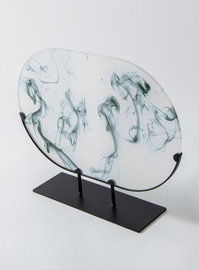 新中式亚克力水墨画屏风摆件样板间软装饰品入户玄关桌面隔断摆设