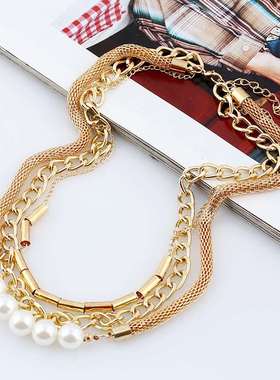 tend multi-layer metal pearl necklace personality temperamen