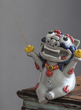 镇宅落地大摆件招财狮子貔貅装饰玄关客厅店铺陶瓷香炉开业礼品