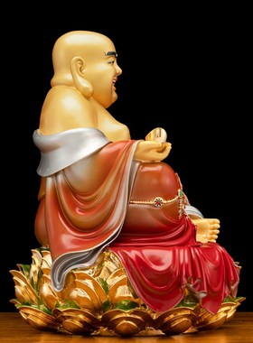 纯黄铜弥勒佛像供奉家用保平安招财摆件财神大号笑佛大肚佛坐莲