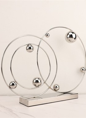 新中式创意简约金属圆圈摆件办公室客厅玄关书房卧室桌面软装饰品