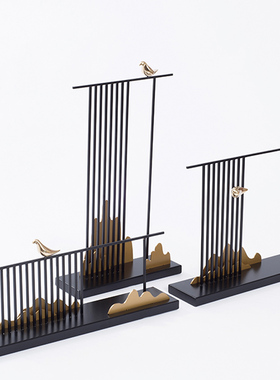 新中式茶几摆件铁艺酒店艺术饰品禅意客厅玄关软装店铺小鸟山摆设