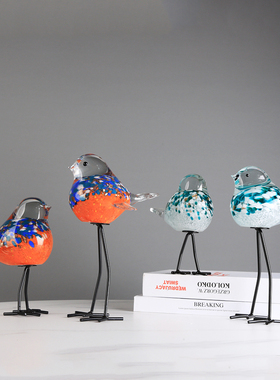 轻奢琉璃彩色喜鹊报喜鸟摆件客厅样板房桌面玄关装饰动物吉祥送礼