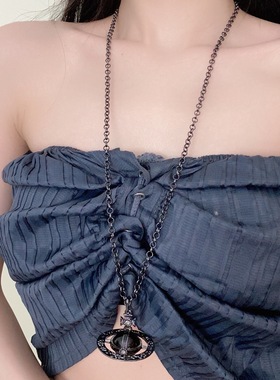 立体土星球西太后项链女高级感轻奢小众闪钻春夏长款毛衣链