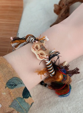 萌狐俏面小众复古民族风藏式手工制作新中式狐狸面具串珠编绳编织