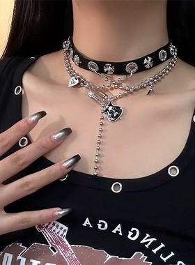 【羊悠悠】choker嘻哈亚比风吉他流苏叠戴黑色新潮项圈项链颈链女