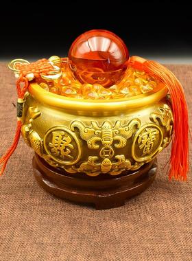黄铜聚宝盆摆件铜制聚财开业礼品黄铜米缸存钱罐大号客厅装饰品