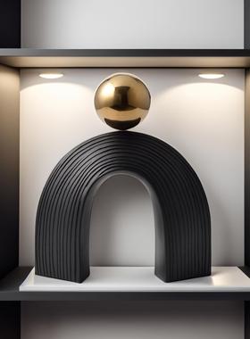 简约现代黑色电镀金球树脂拱门创意艺术摆件样板房桌面装饰品摆设