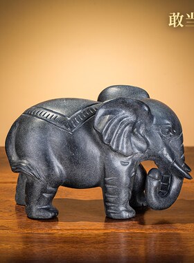 速发大入摆件一对客厅招财家石雕刻看门家居饰品象户门口青用门前