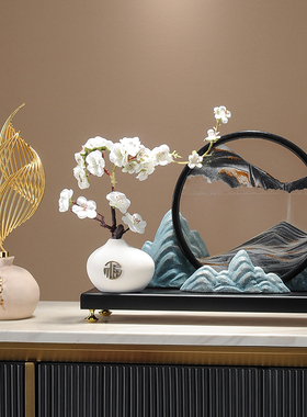 速发创意关山迎摆松流沙画客件沙漏新中式客厅禅意玄假茶室软装装