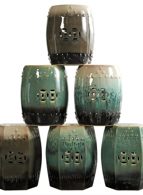 美式彩绘新中式陶瓷鼓凳客厅院子瓷墩凉墩换鞋登梳妆凳子装饰摆件