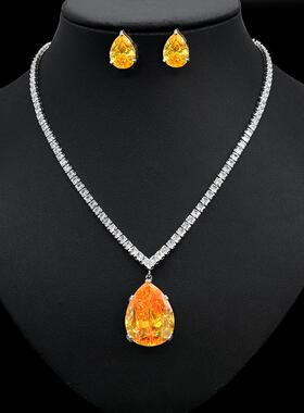 项链锆石新娘套装耳环水滴饰品配饰欧美链婚纱锁骨奢华女首饰爱心