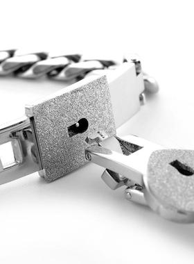 情侣钛钢手镯手链一对玫瑰金男女同心锁互锁钥匙项链欧美创意款不