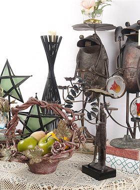 美式乡村复古做旧铁艺烛台杂货动物摆件家居民宿客厅玄关装饰道具