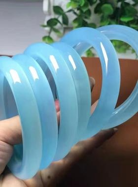 手镯圆玉髓条玛瑙环保冰种款天冻天然玉镯青女镯子海蓝宝高胖天空