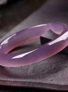 手镯玉髓玉镯女冰紫条玛瑙天然冰种帝王扁正镯高旺夫款烟巴西