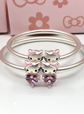 宝宝银手镯990纯银婴新生儿童脚镯子足银男女银饰品KTHello礼物