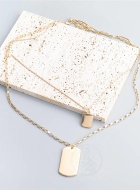 -Hip Hop tend Alloy Square Pendant Double Layer Necklace Wom
