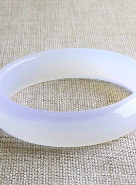 云沫 冰种天然白玛瑙细手镯 一物二图可爱女款时尚玉髓水晶圆镯子