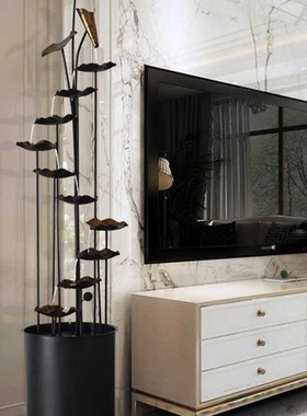 酒店大型铁艺属荷叶摆件QZE酒店大堂落地水流喷饰泉招金财客厅装