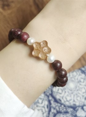 天然桃木手串正宗小叶紫檀佛珠文艺手链女友本命年闺蜜送礼物