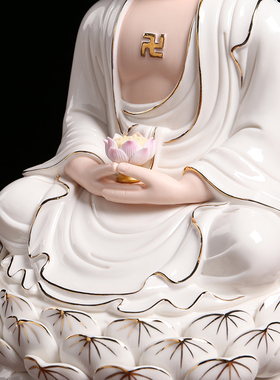 陶瓷坐莲三宝佛摆件白瓷释迦牟尼阿弥陀佛药师佛家用供奉佛像摆设