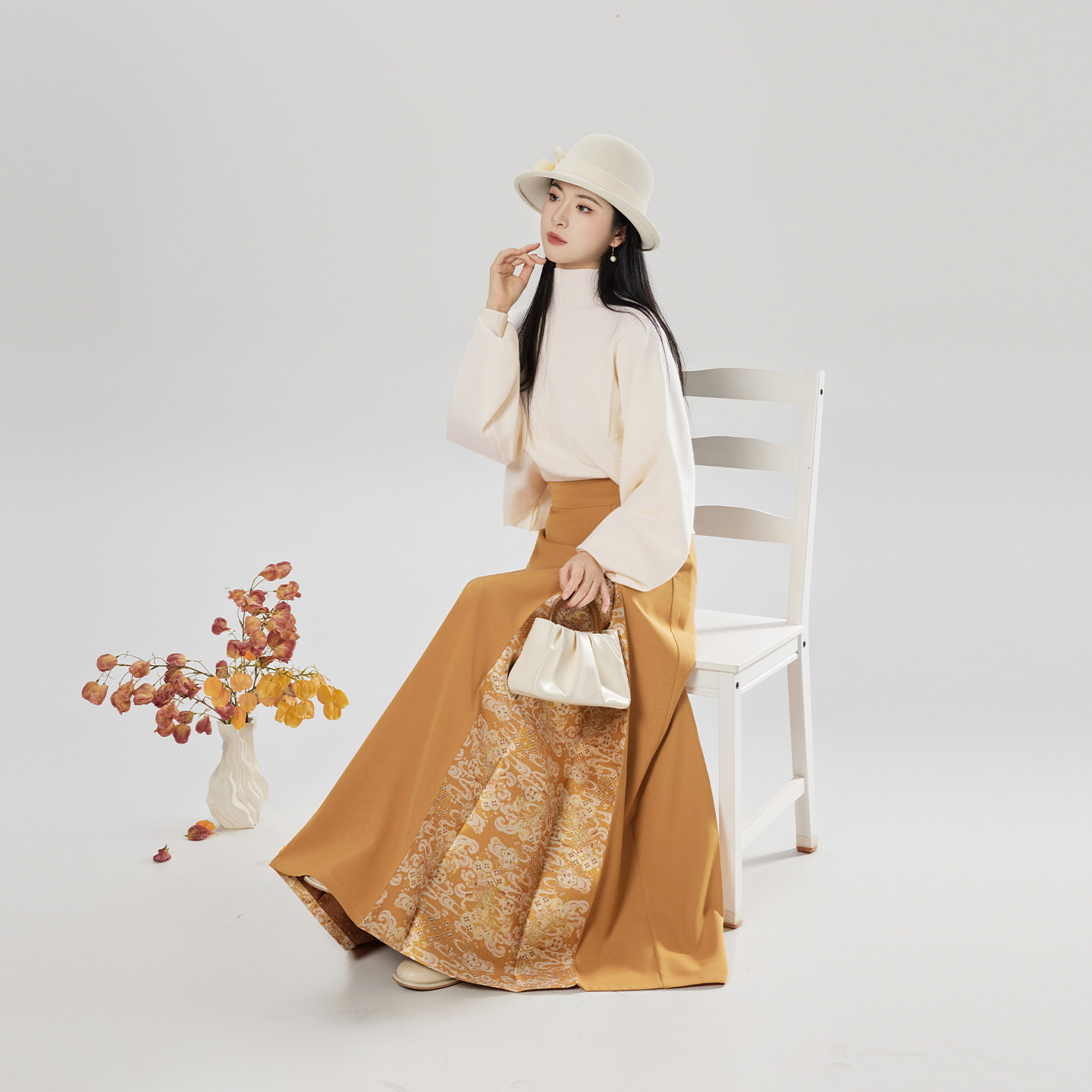 织造司[金珀]新中式改良汉服三裥裙半身长裙女毛衣两件套冬季裙装,淘宝优惠券,粉丝福利购,淘宝优惠卷