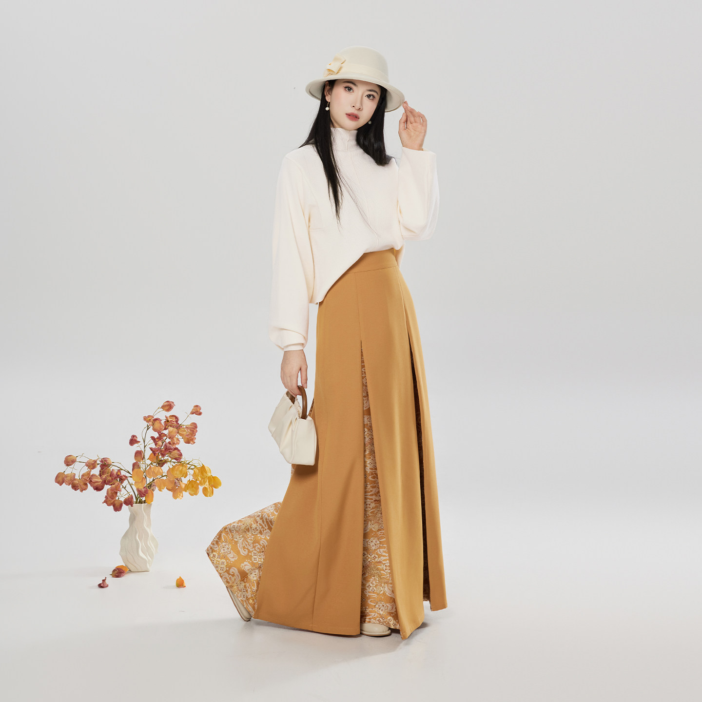 织造司[金珀]新中式改良汉服三裥裙半身长裙女毛衣两件套冬季裙装,淘宝优惠券,粉丝福利购,淘宝优惠卷