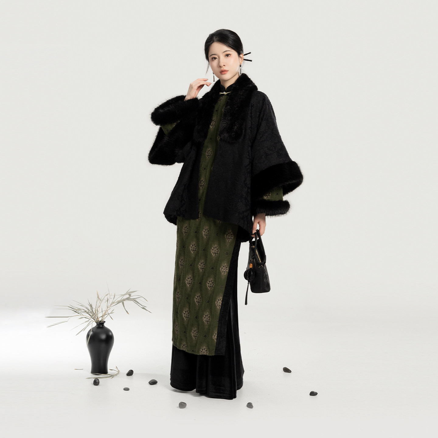 织造司[砚时]新中式合领半臂袄提花绒外套上衣百搭高领毛衣马面裙,淘宝优惠券,粉丝福利购,淘宝优惠卷