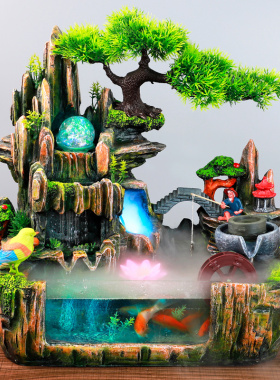 客厅假山流水喷泉鱼缸循环水摆件桌面瀑布生O财山水现代风水轮水