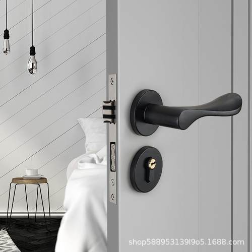黑色卧室门锁室内门把手家用静音房门锁分体磁吸锁木门锁锁具房间 - 图0
