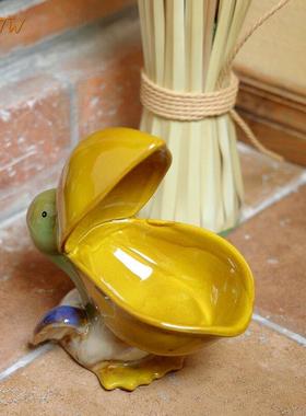 创意海洋系列之鹈鹕招财陶瓷玄关钥匙盘水果盘肥皂盒收纳家居摆件