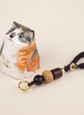 一圆圆圆yiyuan猫咪木雕定制上色可爱摆件治愈系礼物生日祝福挂件