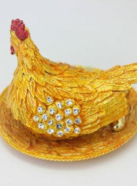 金属招财摆件金鸡祝福新年礼物合金珐琅凤尾公鸡摆件首饰盒装饰