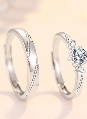 S925纯银一见钟情情侣戒指一对开口小众设计轻奢结婚求婚对戒手饰