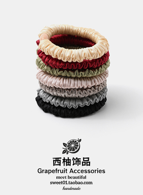 韩系纯色缎面褶皱高弹力小肠发圈