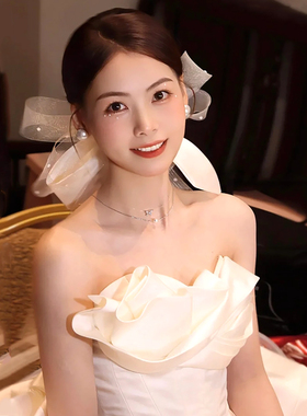 速发新娘头饰韩式超仙森系蝴蝶结发夹简约甜美发带结婚纱礼服造型