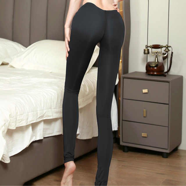 Ultra-thin ice silk leggings, fitness and sports yoga pants, transparent see-through sexy temptation trousers with invisible zipper opening