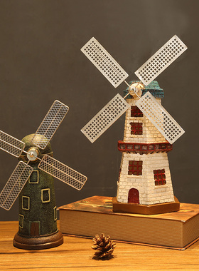 复古创意荷兰风车摆件家s居桌面客厅酒柜电视柜木质道具装饰工艺