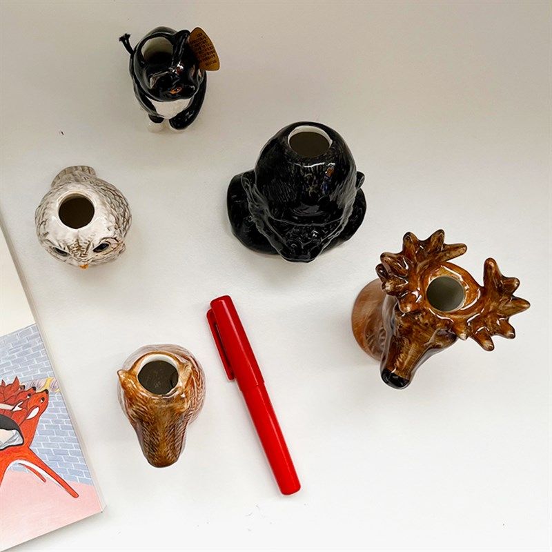 鹿槐行小物 陶瓷桌n面小摆件笔筒花器可爱小猫黑猩猩形状居家用品,淘宝优惠券,粉丝福利购,淘宝优惠卷