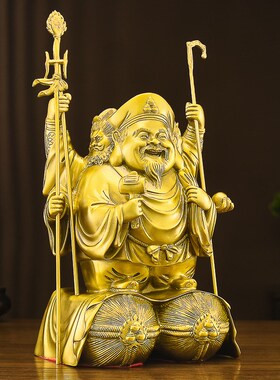 好货三面大黑天财神佛像摆件黄铜财神爷密宗护法菩萨家用公司店铺