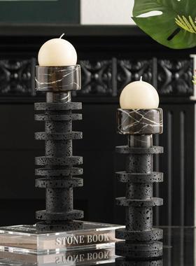 现代轻奢高档大理石复古烛台售楼处样板间客厅民宿酒店装饰品摆件
