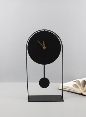 欧式意简约0531厅黑色几何挂钟金属摆件卧室客样板装房书房家居饰