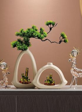 节节高升竹子花瓶摆件客厅电视柜办公室玄关插花花器高级感装饰品
