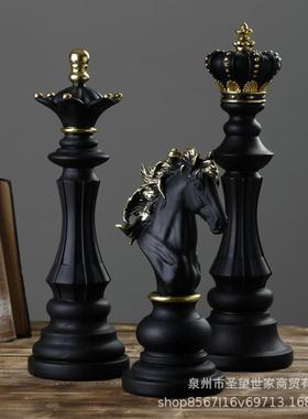 美式乡村树脂仿古国际象棋工艺品样板房文创艺术摆件家居软装饰