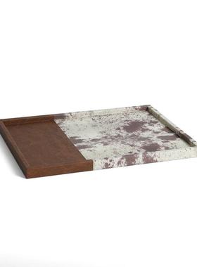 现代简约欧式轻奢马毛肌理纹打印皮革托盘样板房售楼处软装饰品