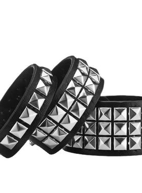 欧美四方珠铆钉手腕带个性复古朋克皮革手链饰品时尚男士PU皮手带