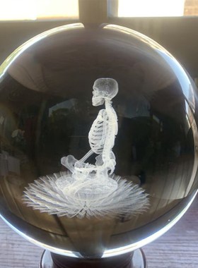 医学骨骼模型不净内雕白骨观水晶球摆件桌面佛堂装饰书房送礼莲花