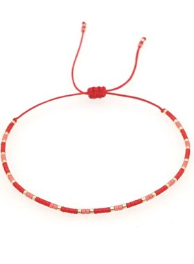 欧美跨境博主ins同款红色系爱心桃心米珠手錬套装甜心混搭叠戴风